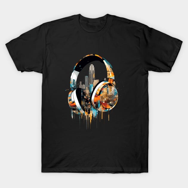 Headphone Urbain World Fun Musical Life City Skylines T-Shirt by Cubebox